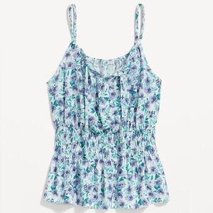 Women’s Old Navy Sleeveless Linen Blend Blue Floral Smocked Tank